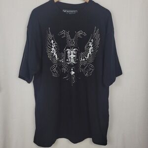 Avirex Mens XL Black Studded Double-Headed Eagle Graphic T-Shirt Y2K‎ Streetwear